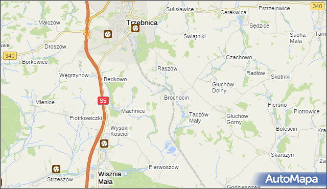 mapa Brochocin gmina Trzebnica, Brochocin gmina Trzebnica na mapie Targeo