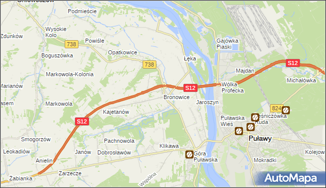 mapa Bronowice gmina Puławy, Bronowice gmina Puławy na mapie Targeo