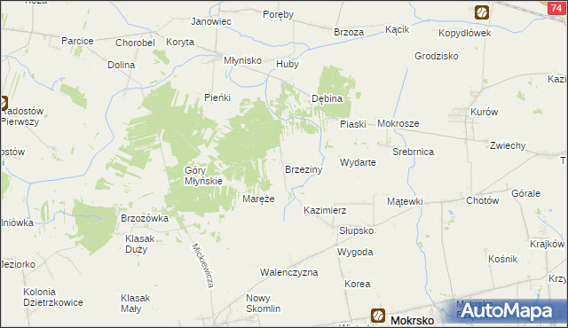 mapa Brzeziny gmina Skomlin, Brzeziny gmina Skomlin na mapie Targeo