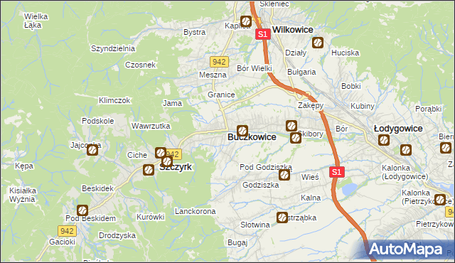 mapa Buczkowice, Buczkowice na mapie Targeo