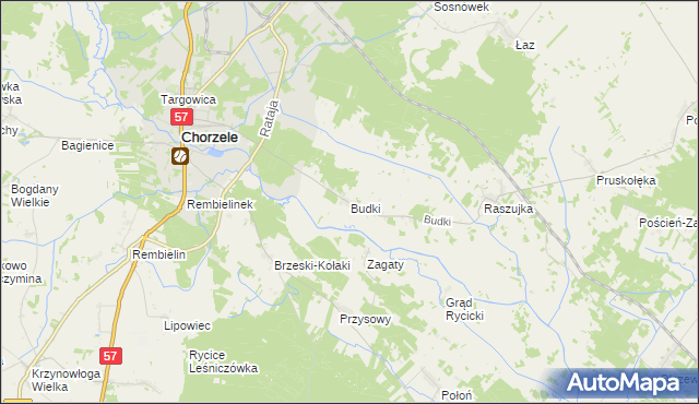mapa Budki gmina Chorzele, Budki gmina Chorzele na mapie Targeo