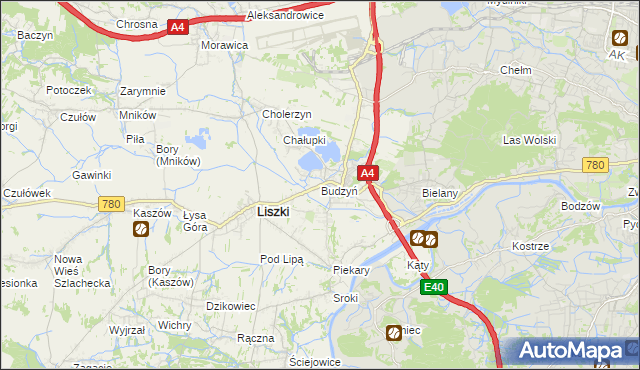 mapa Budzyń gmina Liszki, Budzyń gmina Liszki na mapie Targeo