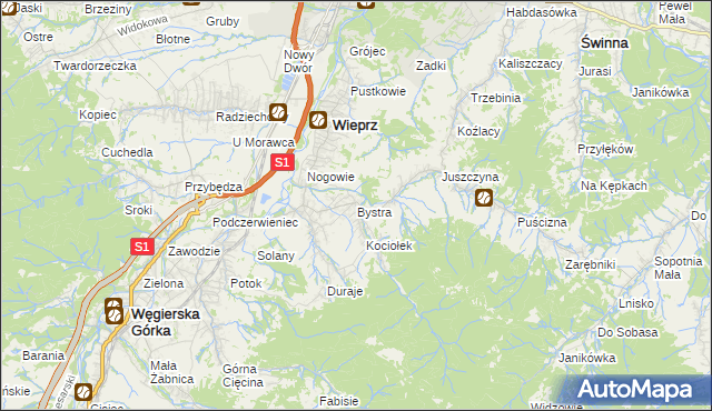 mapa Bystra gmina Radziechowy-Wieprz, Bystra gmina Radziechowy-Wieprz na mapie Targeo