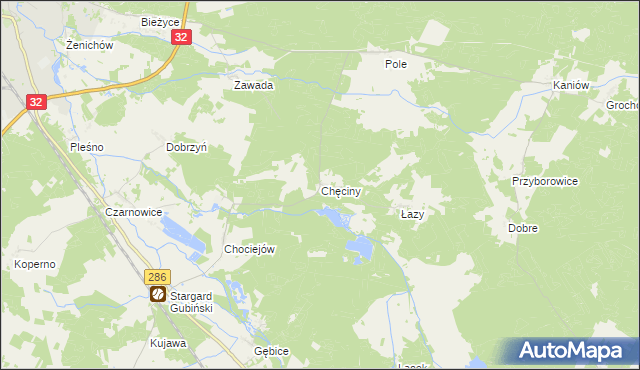 mapa Chęciny gmina Gubin, Chęciny gmina Gubin na mapie Targeo