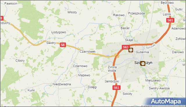 mapa Chojnowo gmina Szczuczyn, Chojnowo gmina Szczuczyn na mapie Targeo