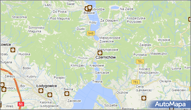 mapa Czernichów powiat żywiecki, Czernichów powiat żywiecki na mapie Targeo