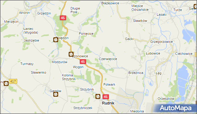 mapa Czerwięcice, Czerwięcice na mapie Targeo
