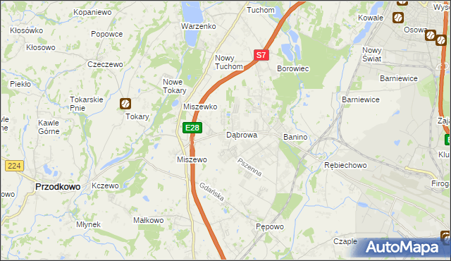 mapa Dąbrowa gmina Żukowo, Dąbrowa gmina Żukowo na mapie Targeo