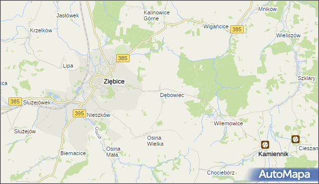 mapa Dębowiec gmina Ziębice, Dębowiec gmina Ziębice na mapie Targeo