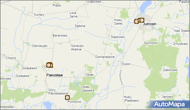 mapa Domaradzice gmina Jutrosin, Domaradzice gmina Jutrosin na mapie Targeo