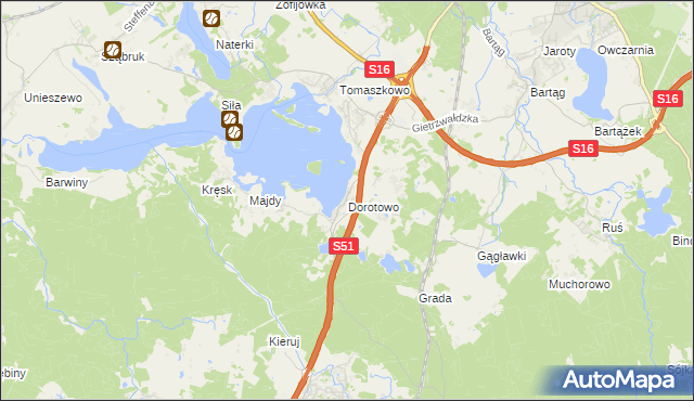 mapa Dorotowo gmina Stawiguda, Dorotowo gmina Stawiguda na mapie Targeo