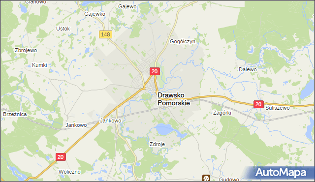 mapa Drawsko Pomorskie, Drawsko Pomorskie na mapie Targeo