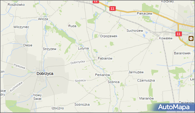 mapa Fabianów gmina Dobrzyca, Fabianów gmina Dobrzyca na mapie Targeo