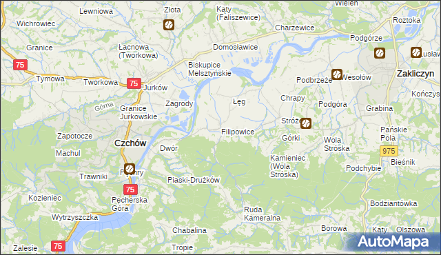 mapa Filipowice gmina Zakliczyn, Filipowice gmina Zakliczyn na mapie Targeo