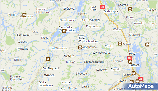 mapa Frydrychowice, Frydrychowice na mapie Targeo