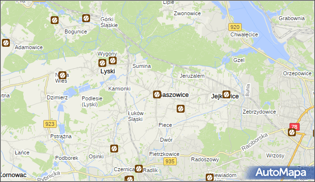 mapa Gaszowice powiat rybnicki, Gaszowice powiat rybnicki na mapie Targeo