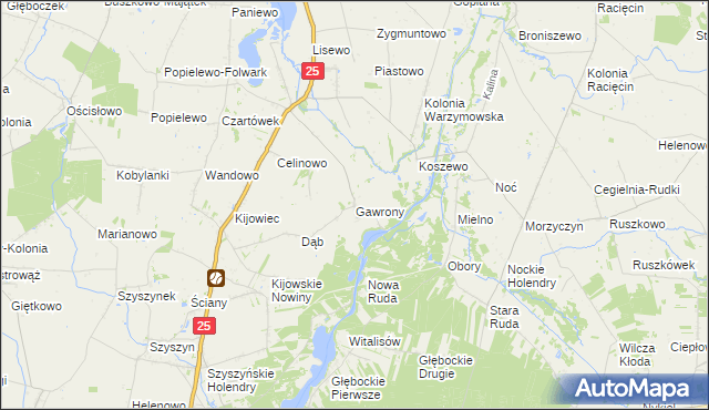 mapa Gawrony gmina Skulsk, Gawrony gmina Skulsk na mapie Targeo