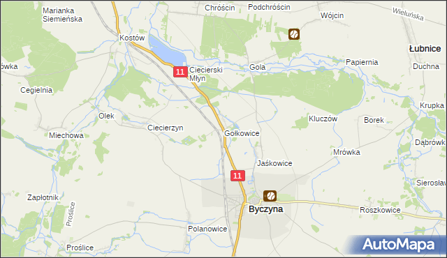 mapa Gołkowice gmina Byczyna, Gołkowice gmina Byczyna na mapie Targeo