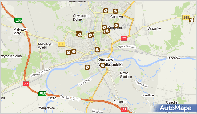 mapa Gorzów Wielkopolski, Gorzów Wielkopolski na mapie Targeo
