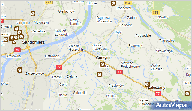 mapa Gorzyce powiat tarnobrzeski, Gorzyce powiat tarnobrzeski na mapie Targeo