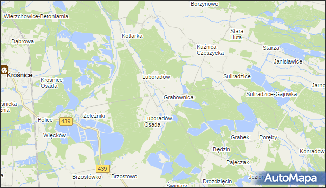 mapa Grabownica gmina Krośnice, Grabownica gmina Krośnice na mapie Targeo