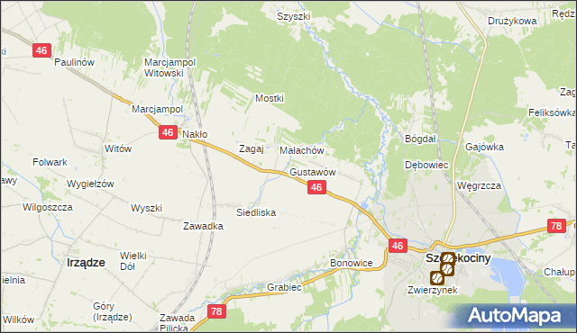 mapa Gustawów gmina Szczekociny, Gustawów gmina Szczekociny na mapie Targeo