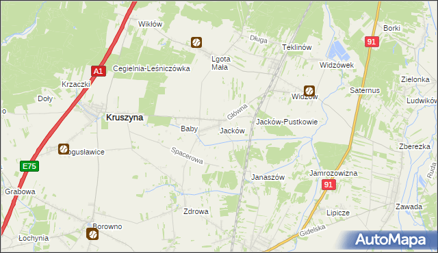 mapa Jacków gmina Kruszyna, Jacków gmina Kruszyna na mapie Targeo