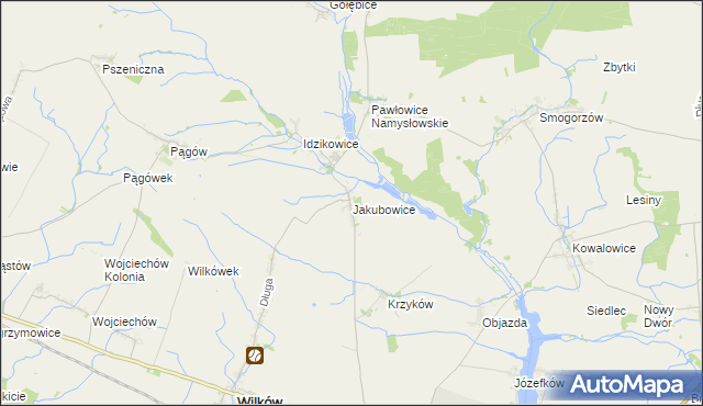 mapa Jakubowice gmina Wilków, Jakubowice gmina Wilków na mapie Targeo