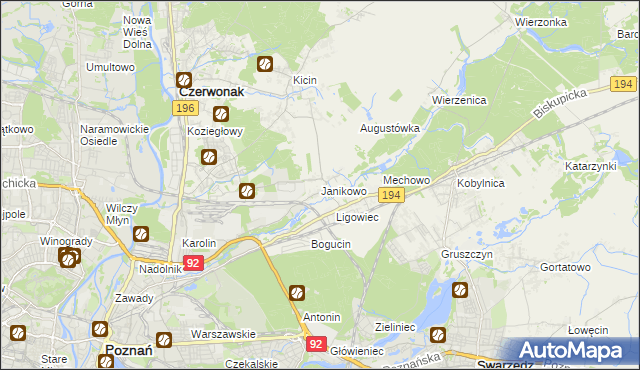 mapa Janikowo gmina Swarzędz, Janikowo gmina Swarzędz na mapie Targeo