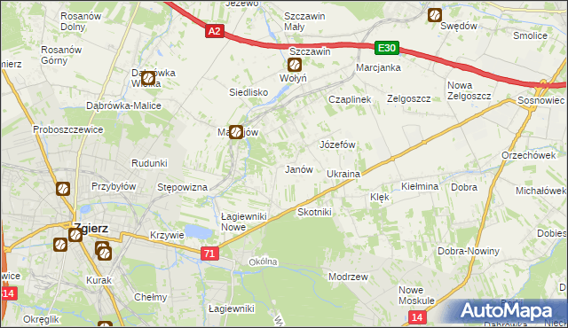 mapa Janów gmina Zgierz, Janów gmina Zgierz na mapie Targeo