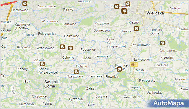 mapa Janowice gmina Wieliczka, Janowice gmina Wieliczka na mapie Targeo
