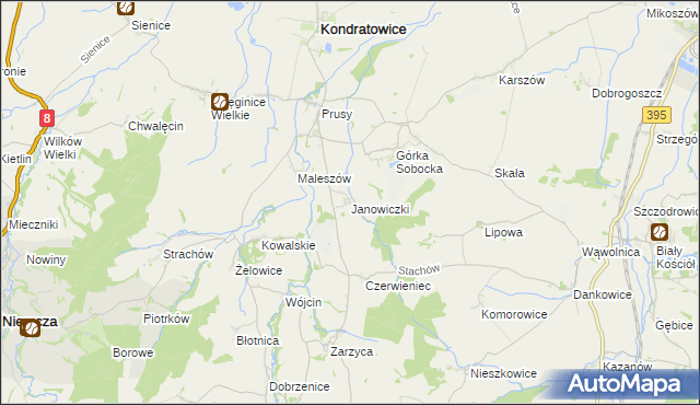 mapa Janowiczki gmina Kondratowice, Janowiczki gmina Kondratowice na mapie Targeo