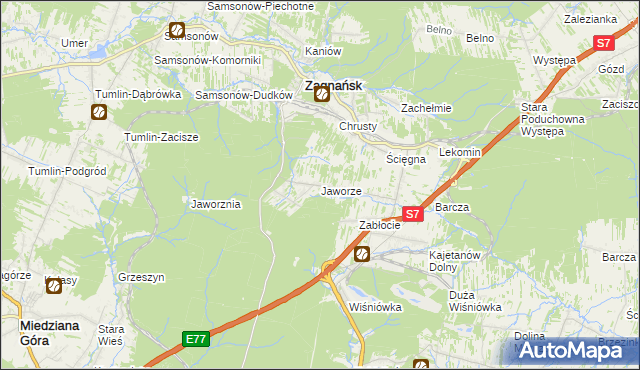 mapa Jaworze gmina Zagnańsk, Jaworze gmina Zagnańsk na mapie Targeo