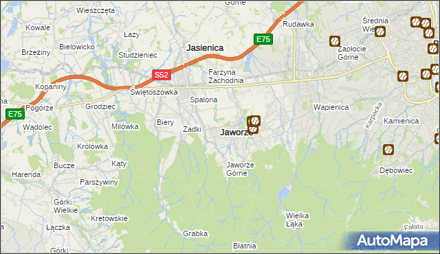 mapa Jaworze powiat bielski, Jaworze powiat bielski na mapie Targeo