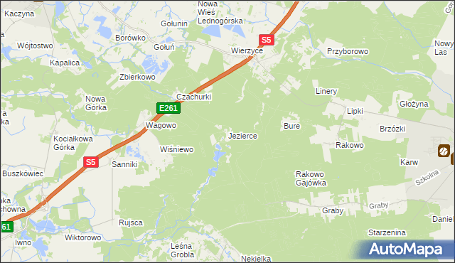 mapa Jezierce gmina Pobiedziska, Jezierce gmina Pobiedziska na mapie Targeo