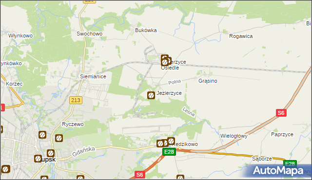 mapa Jezierzyce gmina Słupsk, Jezierzyce gmina Słupsk na mapie Targeo