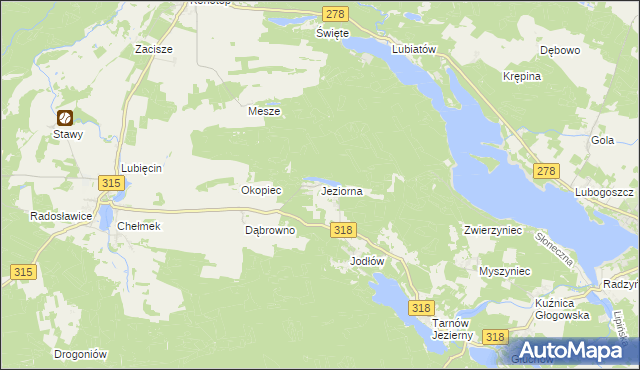 mapa Jeziorna gmina Nowa Sól, Jeziorna gmina Nowa Sól na mapie Targeo