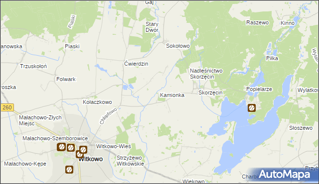 mapa Kamionka gmina Witkowo, Kamionka gmina Witkowo na mapie Targeo