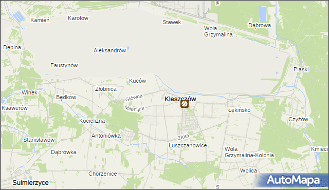 mapa Kleszczów powiat bełchatowski, Kleszczów powiat bełchatowski na mapie Targeo