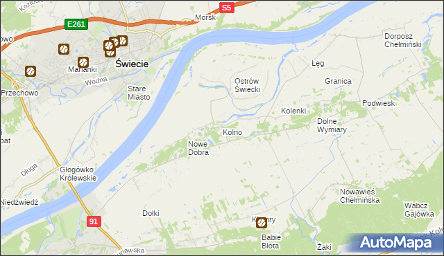 mapa Kolno gmina Chełmno, Kolno gmina Chełmno na mapie Targeo