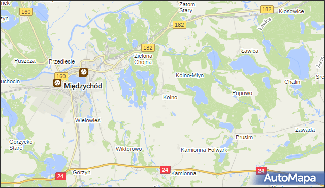 mapa Kolno gmina Międzychód, Kolno gmina Międzychód na mapie Targeo