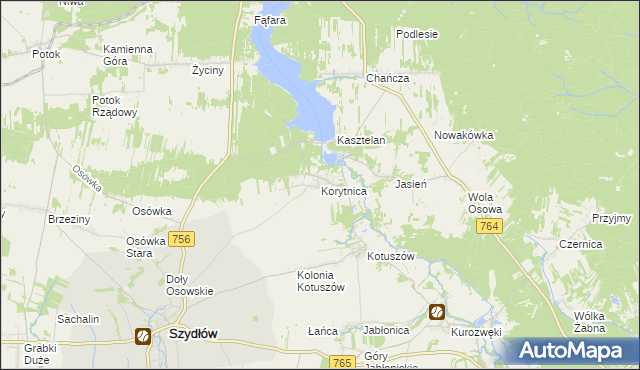 mapa Korytnica gmina Szydłów, Korytnica gmina Szydłów na mapie Targeo