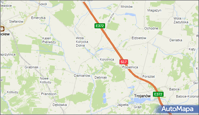 mapa Korytnica gmina Trojanów, Korytnica gmina Trojanów na mapie Targeo