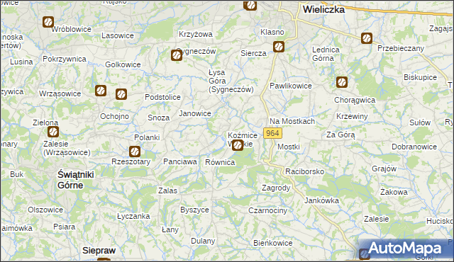 mapa Koźmice Wielkie, Koźmice Wielkie na mapie Targeo