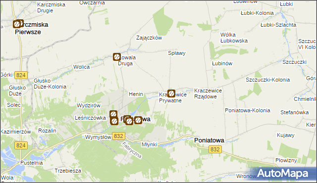 mapa Kraczewice Prywatne, Kraczewice Prywatne na mapie Targeo