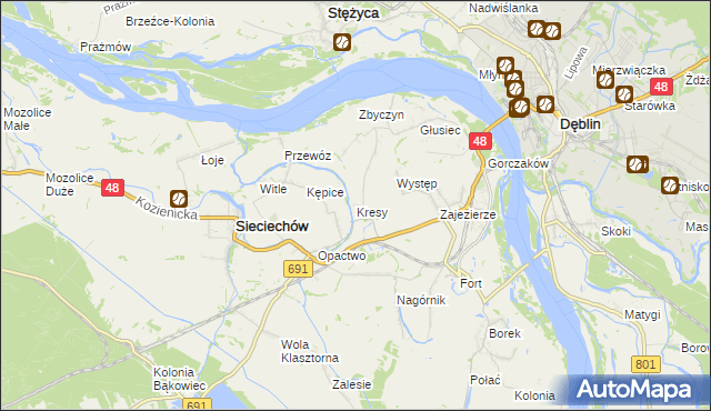 mapa Kresy gmina Sieciechów, Kresy gmina Sieciechów na mapie Targeo