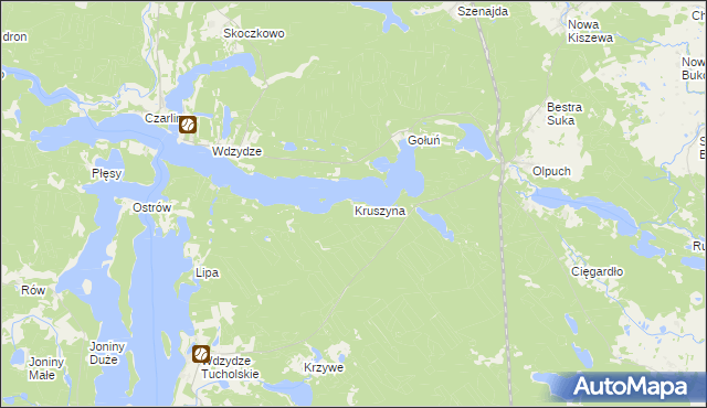 mapa Kruszyna gmina Kościerzyna, Kruszyna gmina Kościerzyna na mapie Targeo