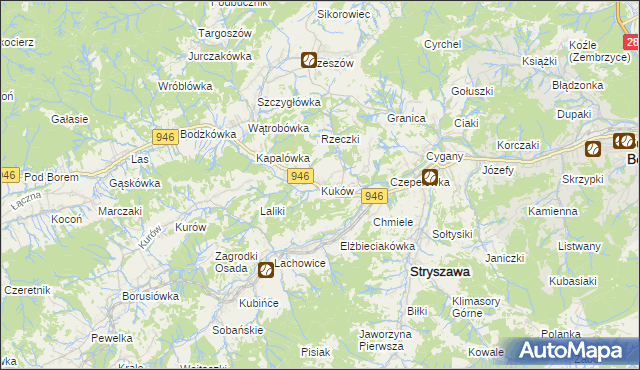 mapa Kuków gmina Stryszawa, Kuków gmina Stryszawa na mapie Targeo