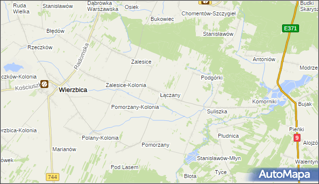 mapa Łączany gmina Wierzbica, Łączany gmina Wierzbica na mapie Targeo