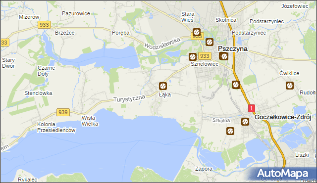 mapa Łąka gmina Pszczyna, Łąka gmina Pszczyna na mapie Targeo
